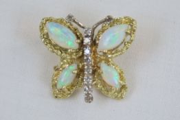 14kt Gold, Opal & CZ Butterfly Slide Pendant