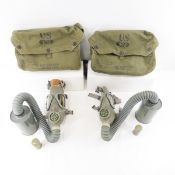 2 WWII Army lightweight service masks & bags