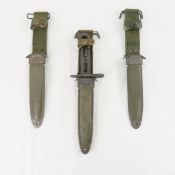 3 US M8 A1 bayonet scabbards & 1 bayonet no grips