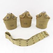 3 1941 US Military canteen sets & 1941 dated belt