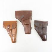 3 Vintage Unmarked Leather Pistol Holsters