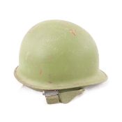 WWII US M1 rear seam helmet with liner & strap