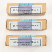3 boxes WWII P 08 9mm ammunition 1944 sealed