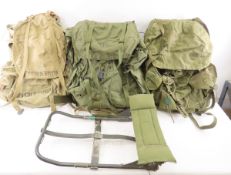 3 US Military backpacks and extra metal frame