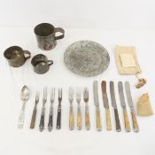 Civil War era flatware & metal plate & cups