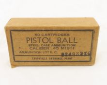 50 M1911 .45 Call Pistol Ball Ammunition in Box