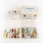 8 Plastic Tackle Boxes with Lures, Plugs, spinners