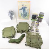 Russian gas mask, canvas bags, ear protection