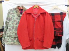 Vintage camouflage hunting jacket, red wool jacket