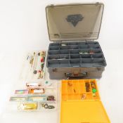 4 Plastic Tackle Boxes, Lures, Plano Over Under
