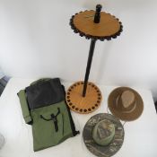 Fishing Pole Storage Rack, Tackle Bag & 2 Hats