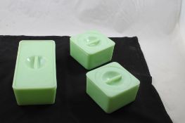 3 Jadeite Uranium Glass Refrigerator Jars w/lids