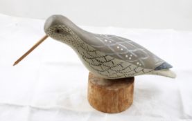 Hand Carved Sandpiper on Wooden Perch