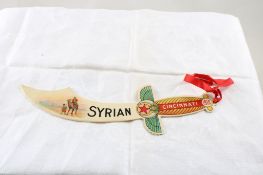 1910 Shriner's Celluloid Scimitar Letter Opener