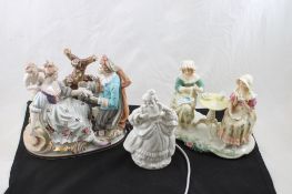 2 Bavarian Porcelain Figures & Porcelain Lamp