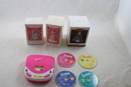 3 Hallmark Barbie Ornaments & CD Player