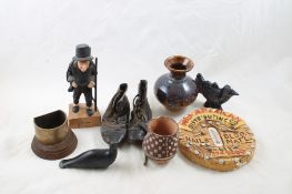 Wood Carving, Antique Baby Shoes, DeLaval Brass