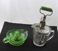 Vaseline Glass Reamer & Antique Beater Jar