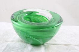 Kosta Boda Green Swirl Glass Tealight Candleholder