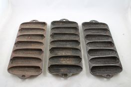 3 Cast Iron Corn Pans 2 Wagner Ware & 1 USA