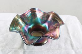 Carnival Glass Amethyst & Blue Fluted Candy Bowl