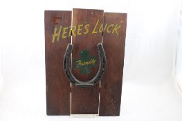 Wooden Here's Luck Friendly Horseshoe Sign