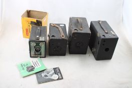 4 Antique Box Cameras 2 Kewpie, Hawkeye, Brownie