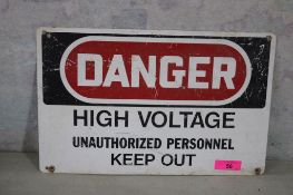 Danger High Voltage Metal Sign