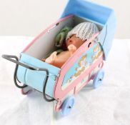 Ohio Art Vintage Tin Litho Buggy with Baby Doll