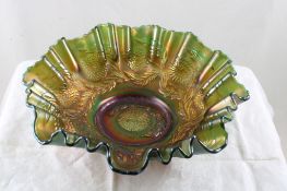 Carnival Glass Amethyst & Green Fluted Bowl
