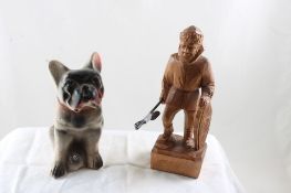 Chalkware Carnival French Bulldog, Signed Carving