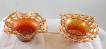 2 Fenton Marigold Basket Weave Candy Bowls