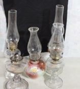 5 Oil Lamps Queen Anne & Others Chimneys