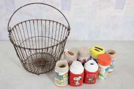 Metal Egg Basket & 8 Thermos Bottles