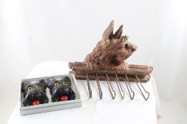 Scotty Dog Tie Rack, 2 Chalkware Wall Hangings