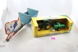 John Deere Tractor w/Baler, Wood Dog Pull Toy