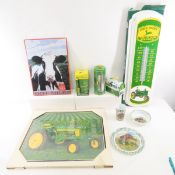 John Deere Items, Buckle, Tin, Thermometer