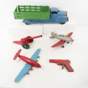Vintage Steel Truck, 2 Airplanes, Pistol & Cannon