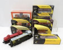 10 K-Line O-27 Train Cars, Boxcar, Tankers, Engine