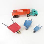 Structo Freight Hauler & 3 metal wheelbarrows