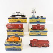 6 American Flyer cars, 5 in boxes