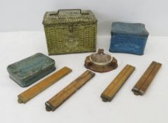 Vintage tobacco tins, ashtray, folding rulers