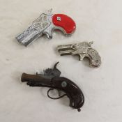 2 Vintage Derringer and 1 Flintlock Mini Cap Guns