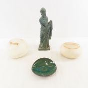 Sculpture, Danish Dish & 2 Alabaster Vessels