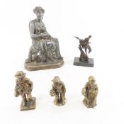Spelter Roman Figure, 1 Bronze & 3 Other Figures