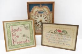 Clock and 2 Cross Stitch Needlework Pieces- Framed