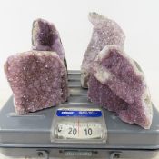 4 Amethyst Crystal Clusters With Flat Bases