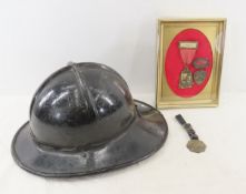 Vintage Fireman's Helmet, Fob & Delegate Pins