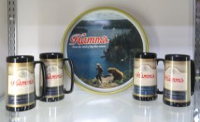 Vintage Hamm's Tray & 4 Thermoserve Mugs