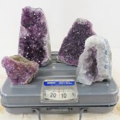 4 Amethyst Crystal Clusters With Flat Bases